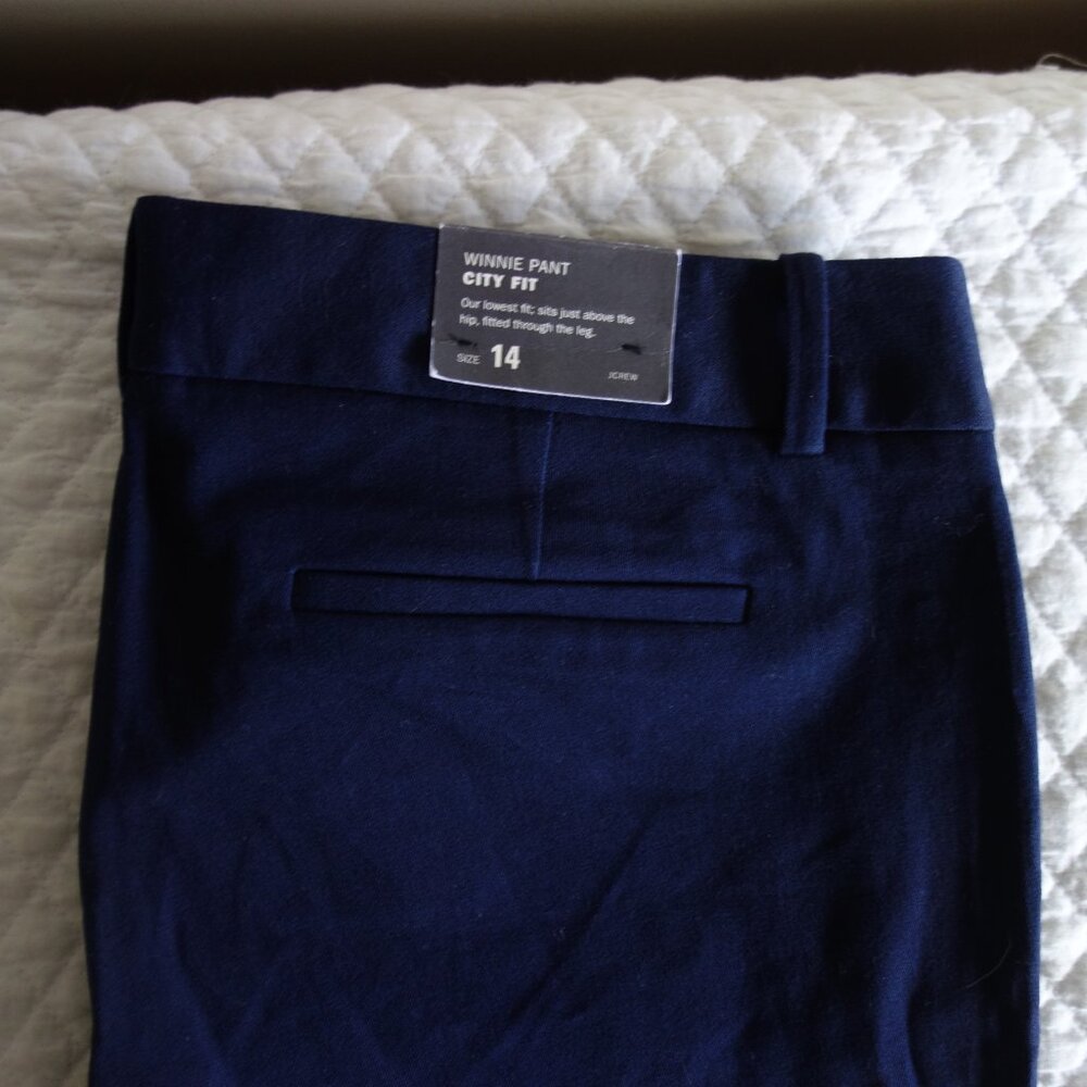 NWT $72.50 J. CREW Winnie Pant Stretch Cotton City Fit – Navy Blue – Sz 14 - Picture 2 of 9